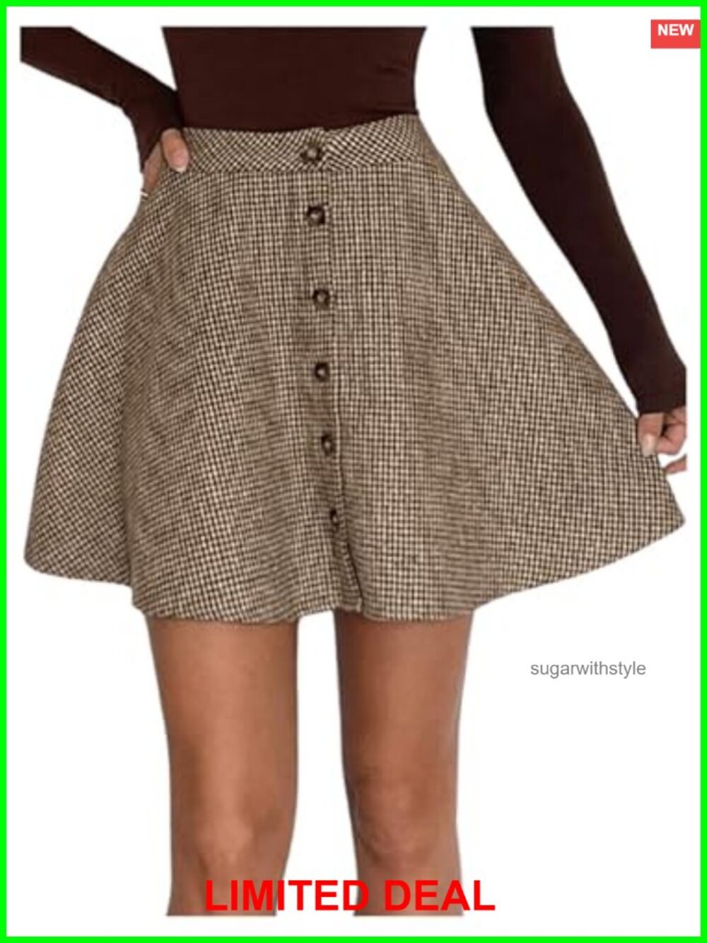Vintage Plaid Button Mini High Waist A Line Pleated Skirt